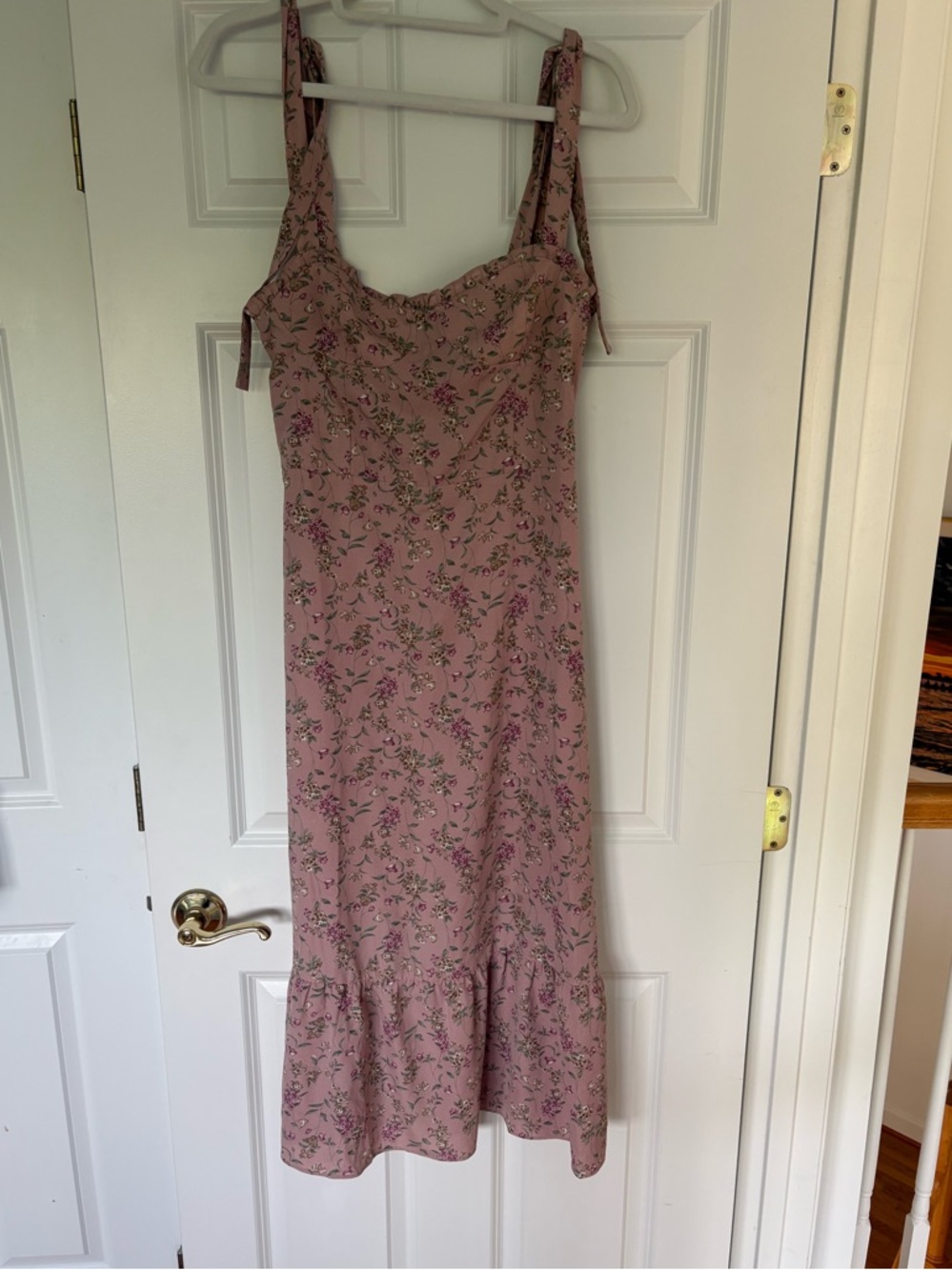 Tie-Shoulder Floral Midi Dress in Dusty Rose